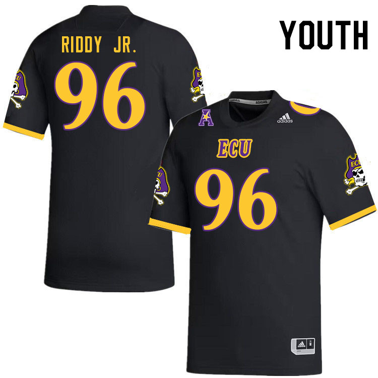 Youth #96 Samuel Riddy Jr. ECU Pirates College Football Jerseys Stitched-Black